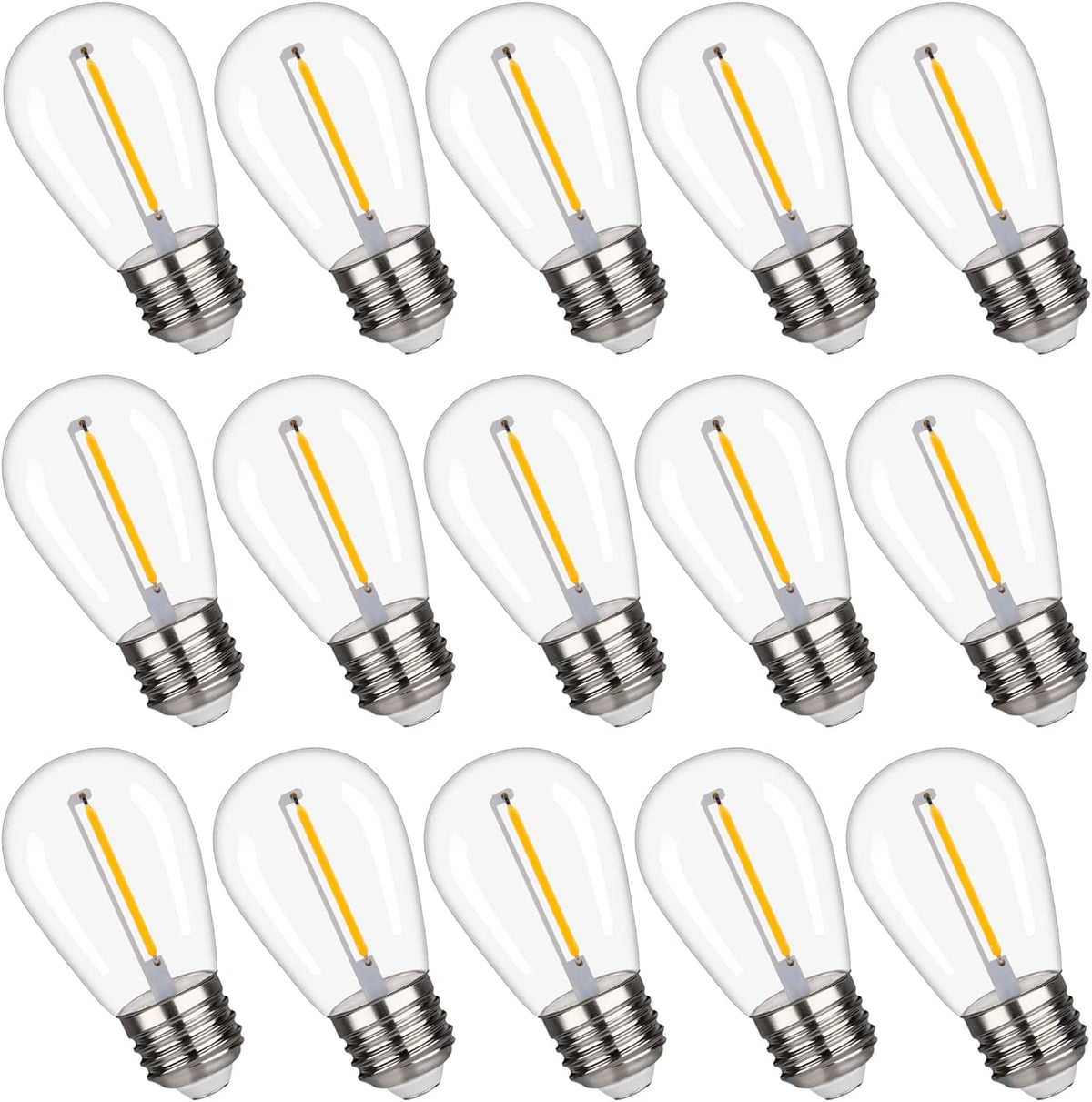 S14 Replacement LED Light Bulbs, Shatterproof & Waterproof 1W S14 LED Bulbs, Outdoor String Lights , E26 Base Patio Edison LED Light Bulbs, Warm White 2200K Plastic 70ML Non-Dimmable 15 Pack