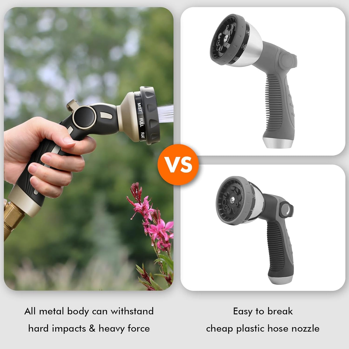 9-Pattern Heavy-Duty Metal Hose Nozzle – Black - Field & Nook