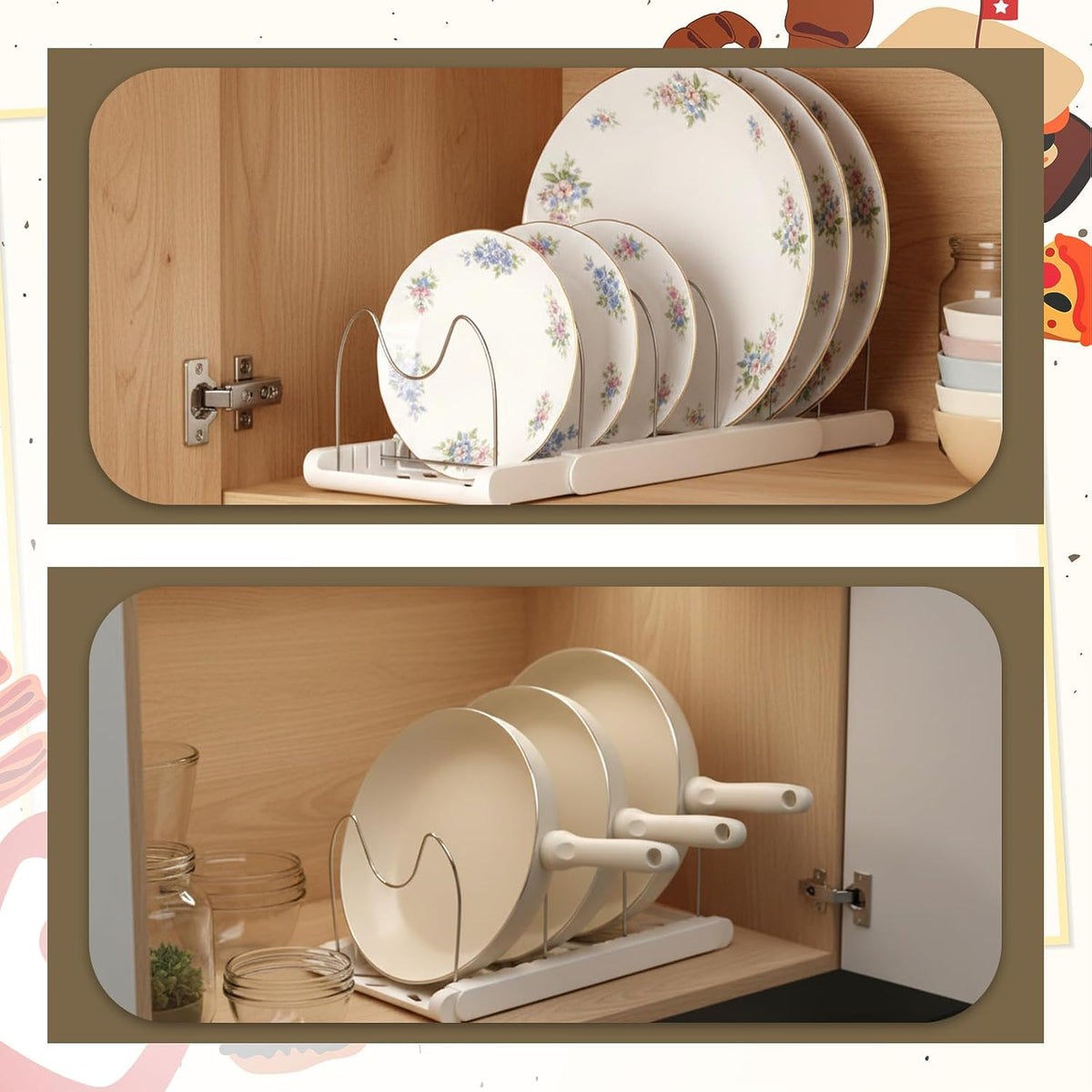 2 Pcs Expandable Pot and Pan Organizer, 7 Dividers