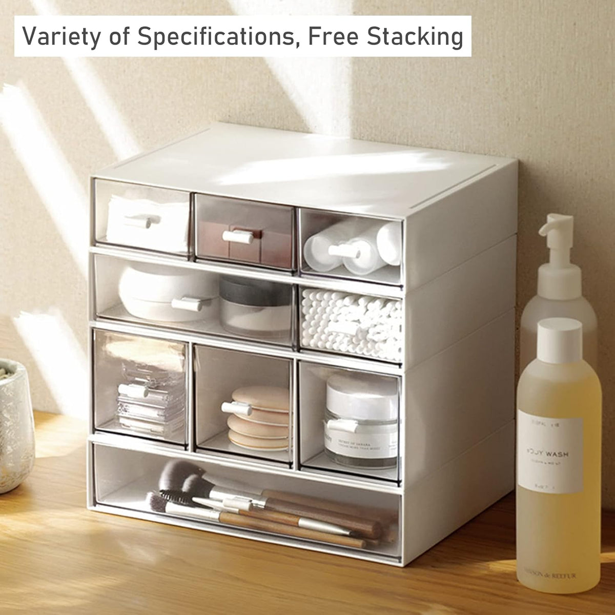 Desk Organizer-3 Tier Stackable Storage Drawers with 6 Compartments White Compact Desk Storage Drawers Great for Makeup Storage Bathroom Organization Accessories Etc (White) - Field & Nook