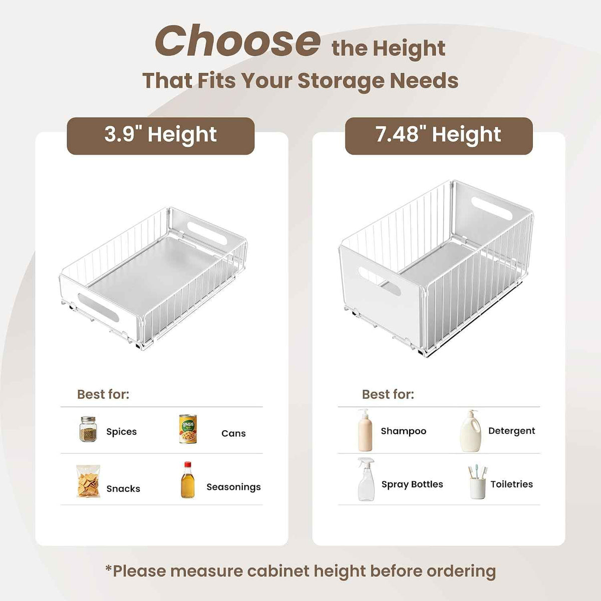 2 Pack Carbon Steel Pull Out Cabinet Organizers