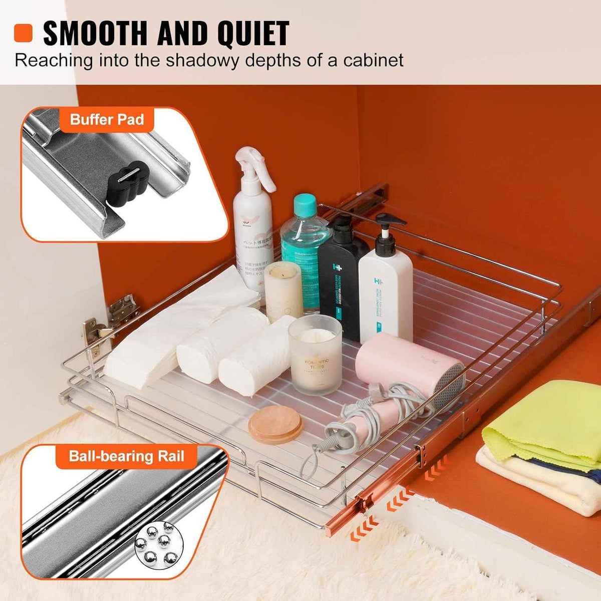 VEVOR 18.5"Wx21"Dx3.5"H Pull Out Cabinet Organizer, Heavy Duty Slide