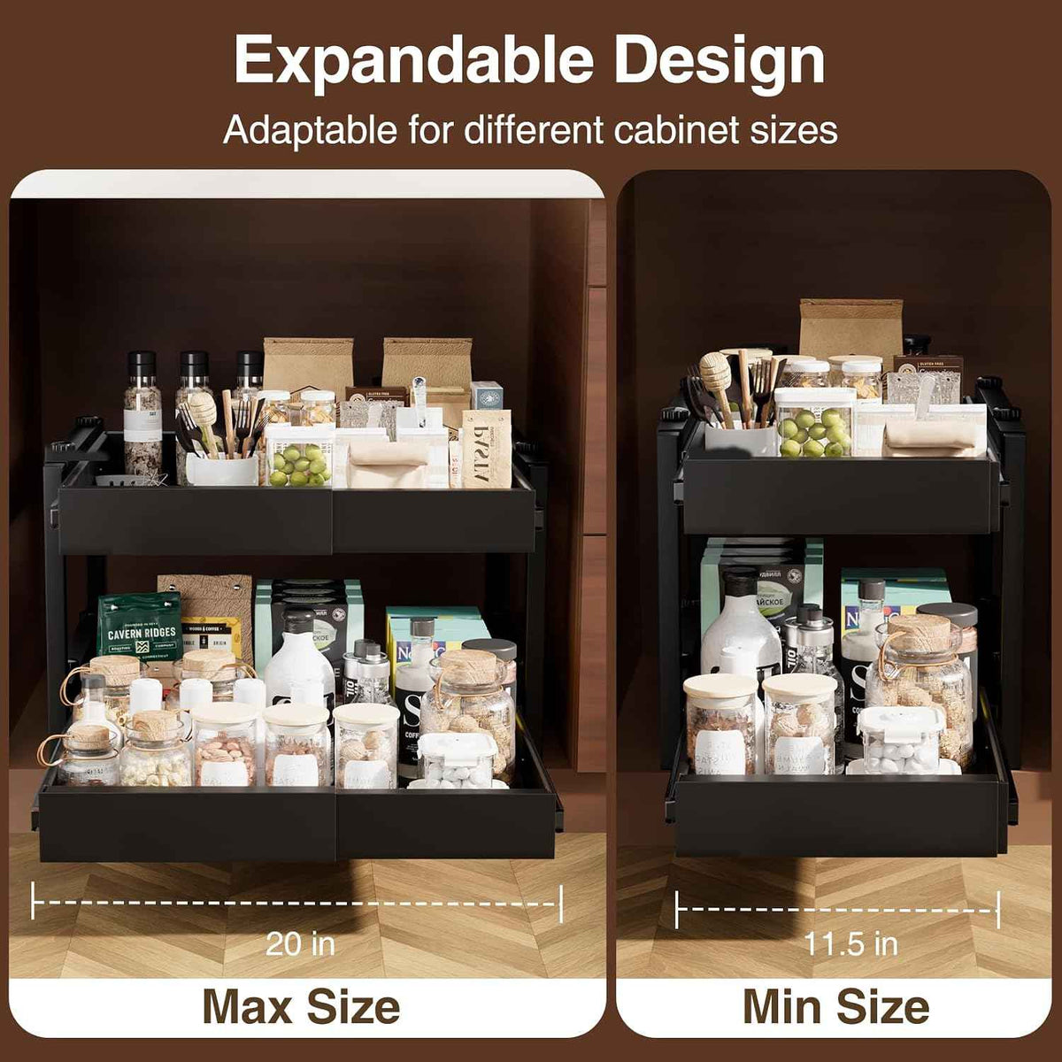 2-Tier Expandable Pull Out Cabinet Organizer, Black