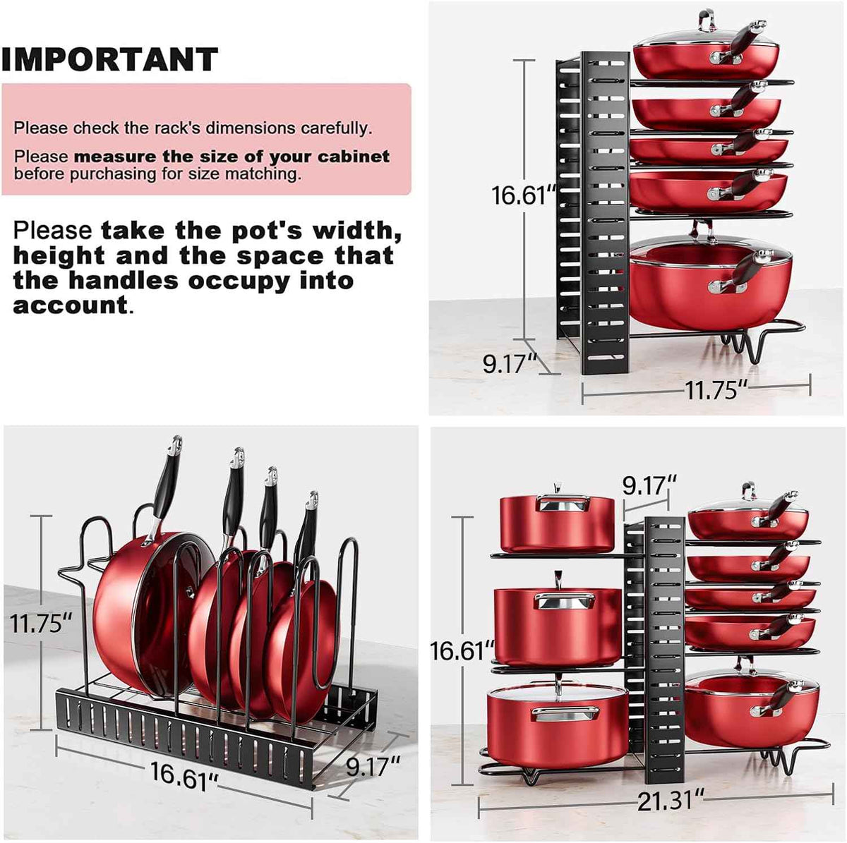 MUDEELA 8-Tier Pots and Pans Organizer, 16.61" Height