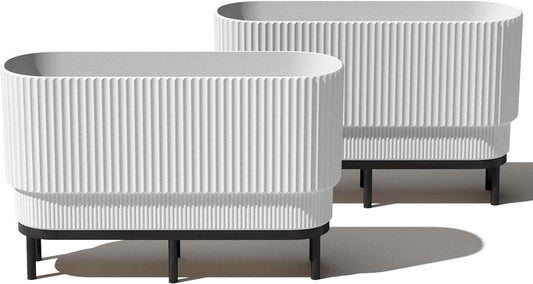 Veradek Demi Series Raised Long Planter for Indoor/Outdoor Use | Made from Plastic & Stone w/Wooden Stand | Modern Patio Décor for Flowers/Shrubs