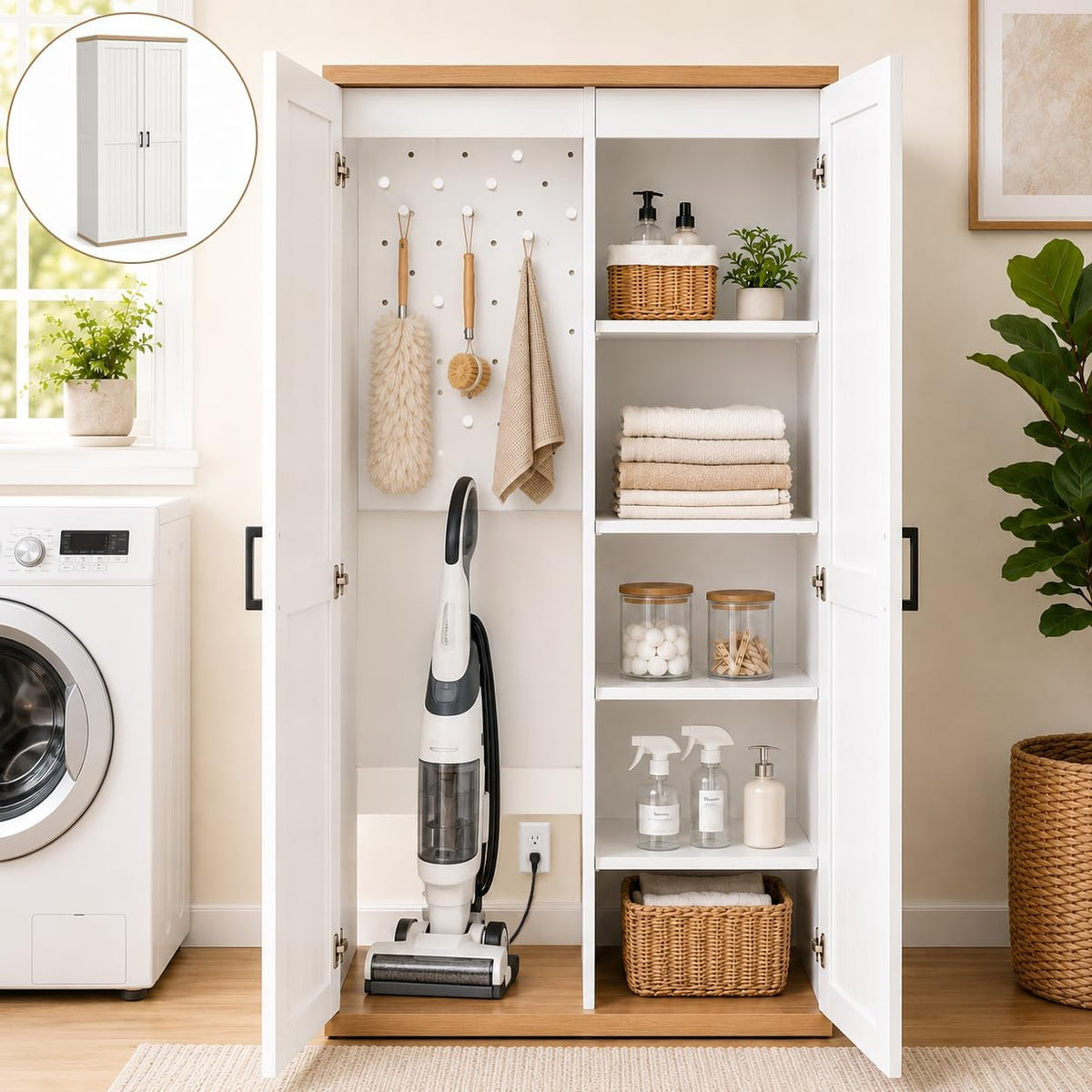 68.9-Inch Wooden Broom Closet Storage Cabinet with Doors - Field & Nook