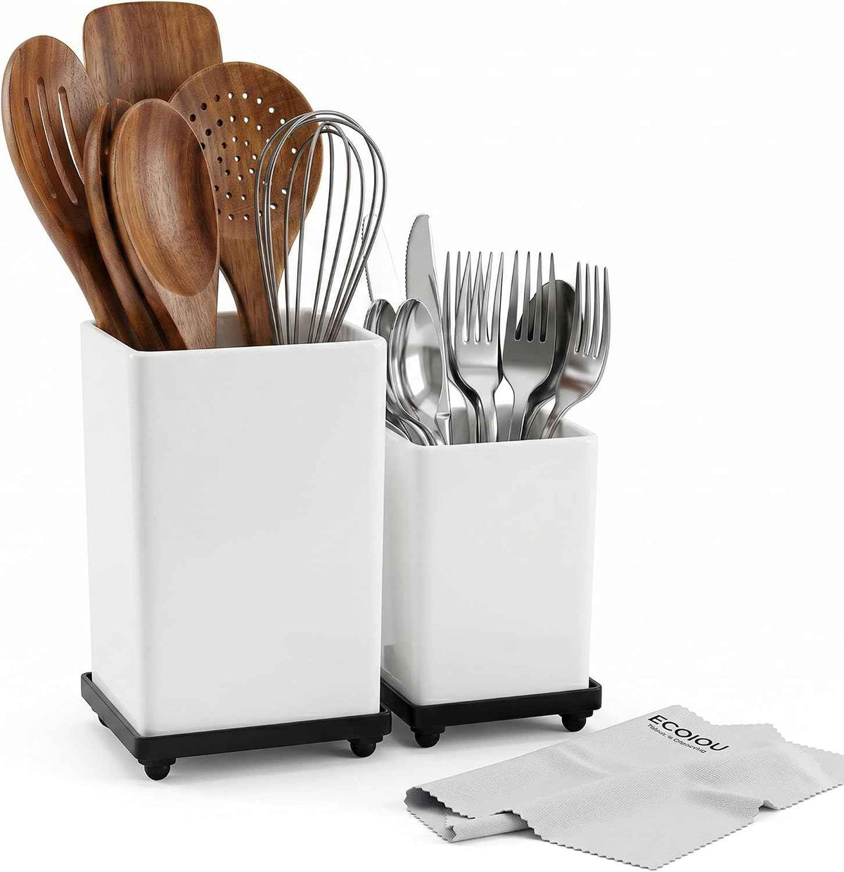 ECOIOU Tiered Counter Utensil Holder Set, White