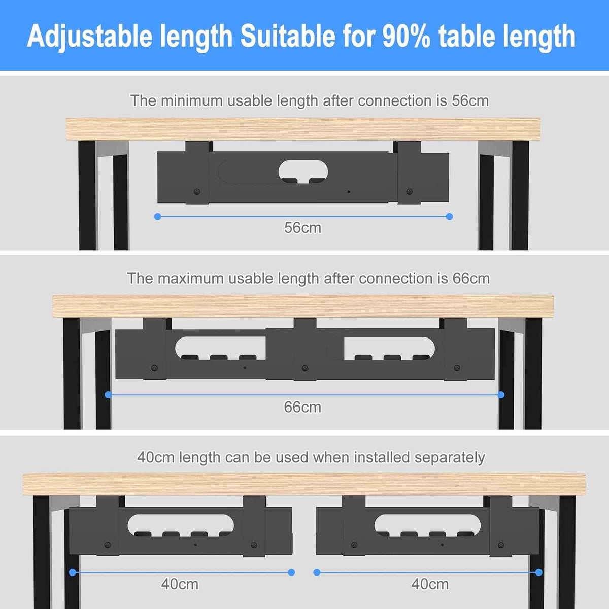 2-Pack Adjustable Under-Desk Cable Trays – Open-Metal Cord and Power-Strip Organizers