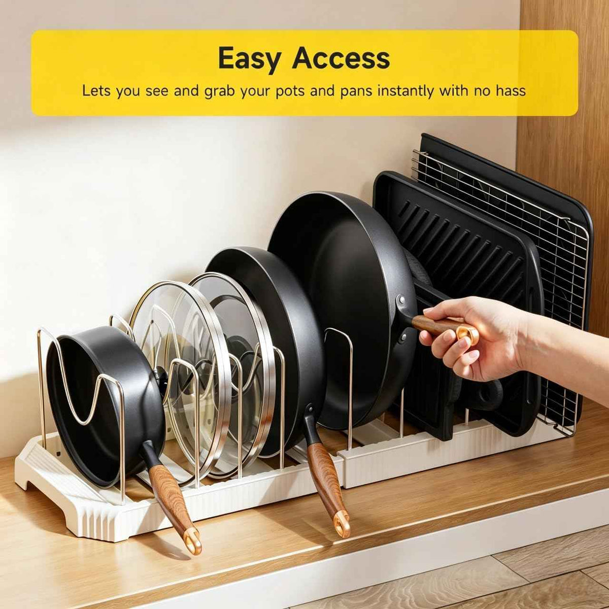 MUDEELA Expandable Pot and Pan Organizer, 10 Dividers, White