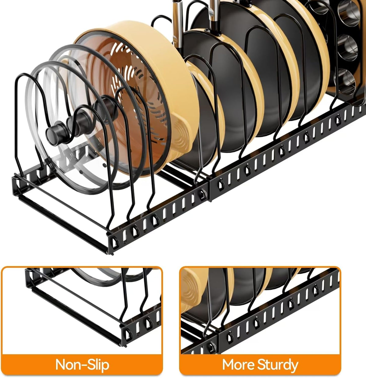 Expandable Pot and Pan Organizer Rack, 12 Compartments