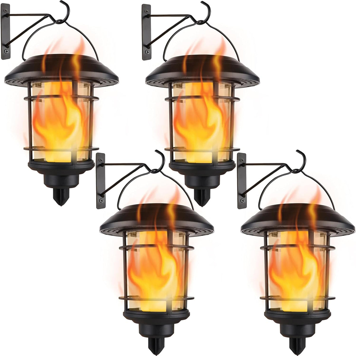 Solar Flickering-Flame Wall Lanterns – Four-Piece Outdoor Set