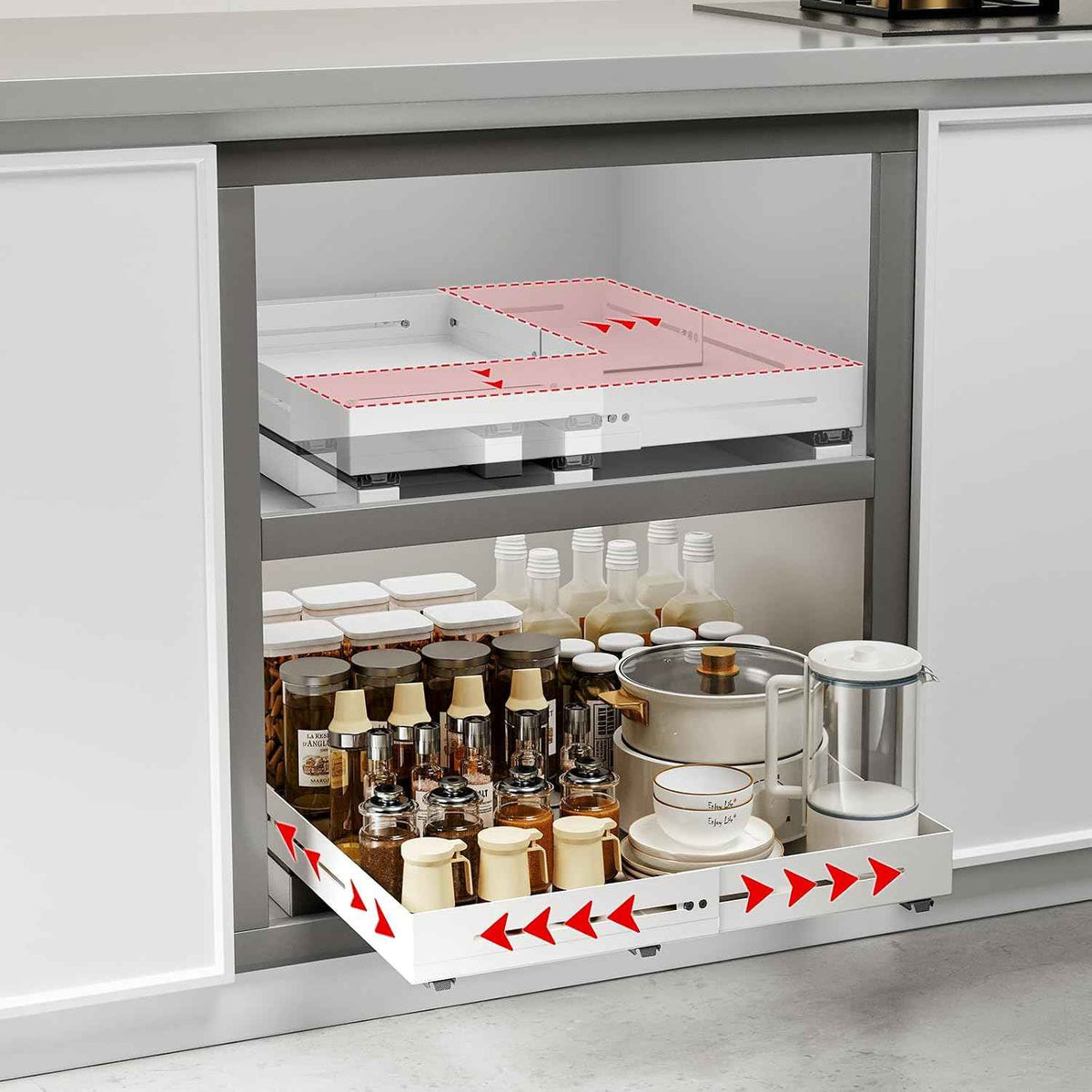 Pull Out Cabinet Organizer, 12.8"-17.5" D x 14.8"-20.5" W