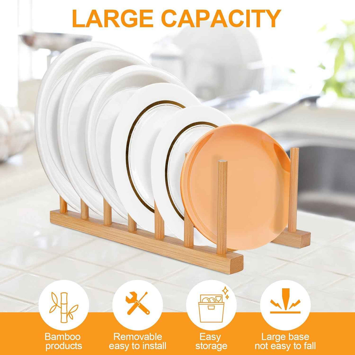 SAMEBUTECO Bamboo Dish Rack Stand, 2 Packs