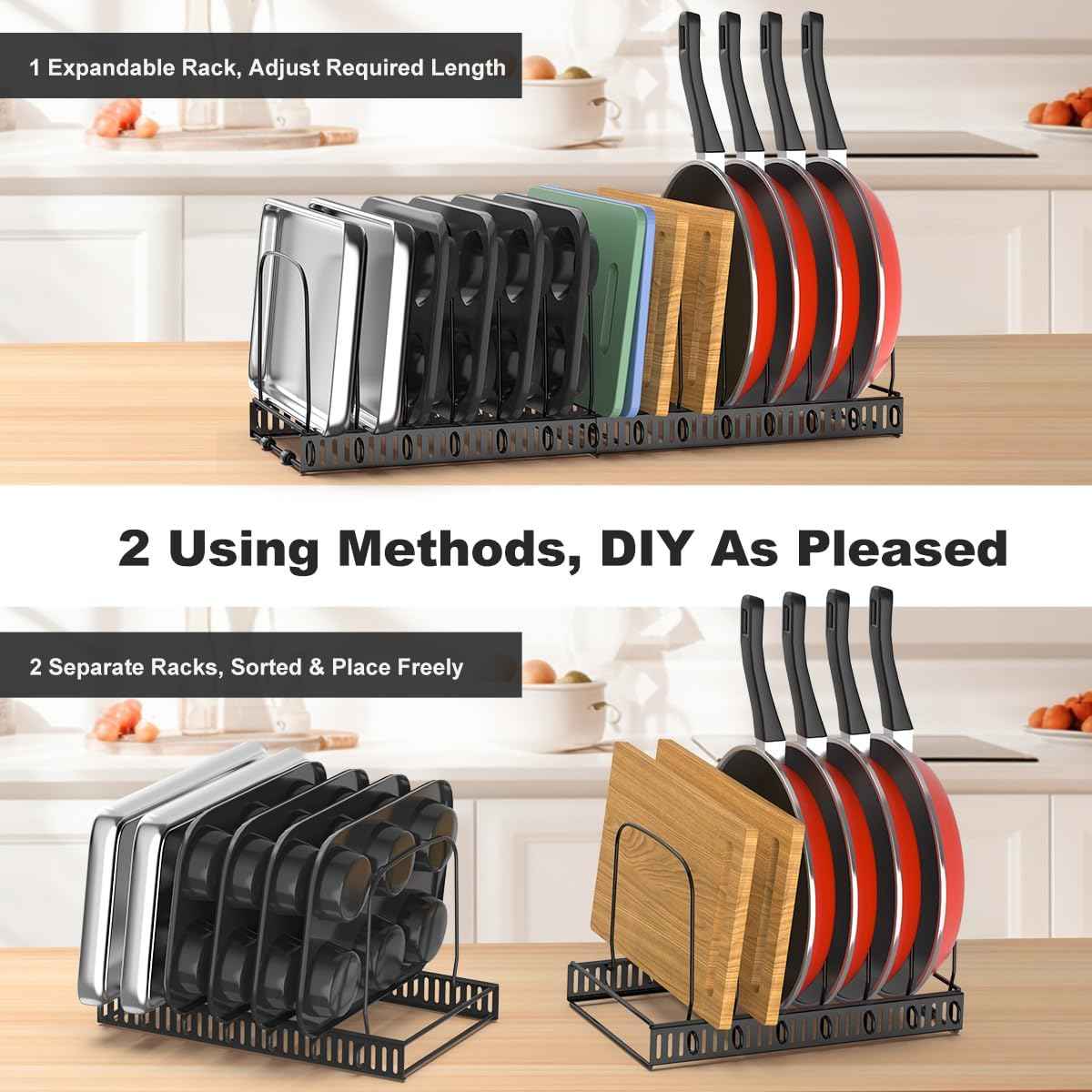 Housolution Expandable Baking Tray Organizer, 14 Dividers, Black