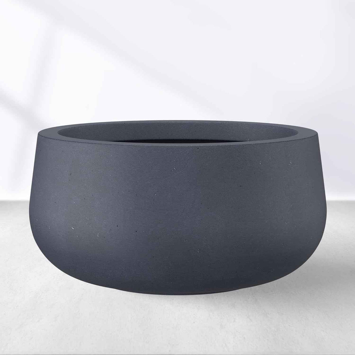 Kante 19.6" Dia Round Concrete Planter, Cement Plant Pots with Drainage Hole and Rubber Plug for Outdoor Indoor Garden Home, Modern Curvaceous Design, Dark Gray