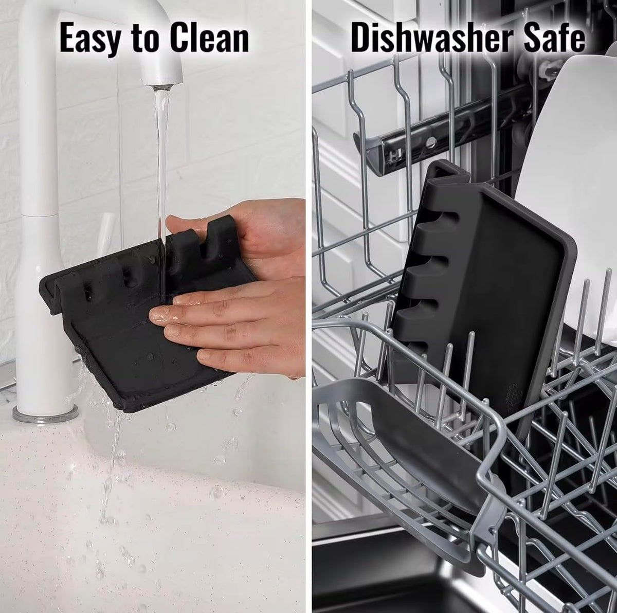 4-Slot Silicone Utensil Rest with Drip Pad – Black
