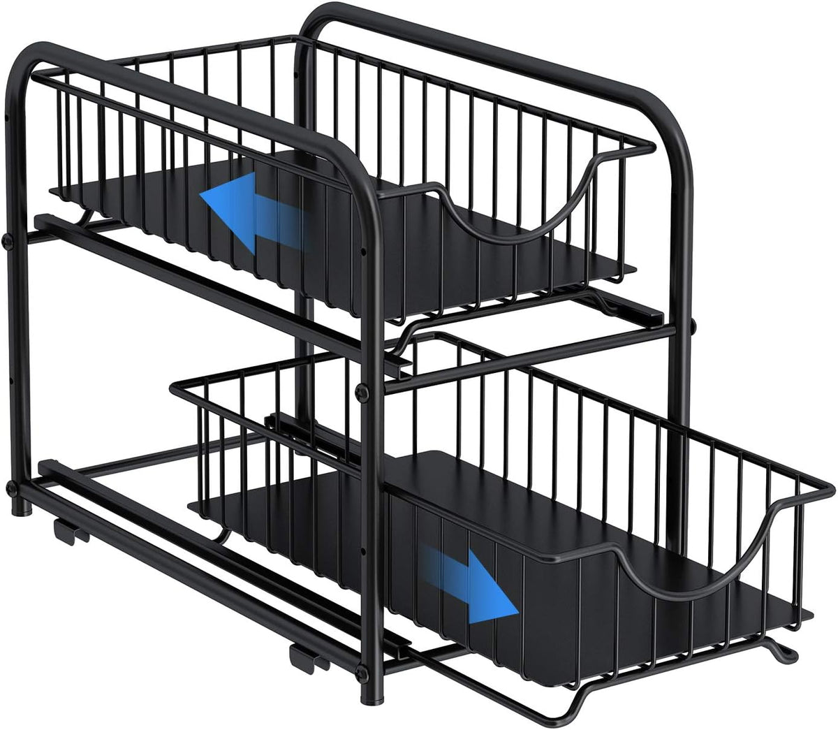 2-Tier Pull Out Organizer Under Sink Sliding Cabinet Rack,Black | Stackable Sliding Storage Drawer organizer with adjustable height and anti slip pad. Kitchen,Office or Cabinet Storage - Field & Nook
