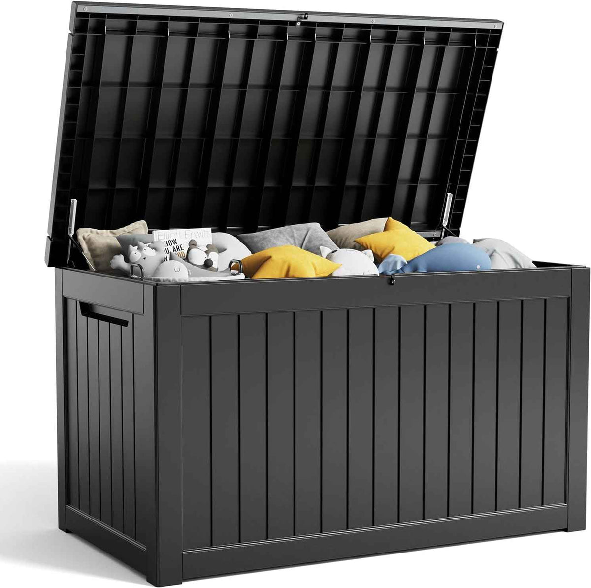 XXL 230 Gallon Large Resin Deck Box, Outdoor Lockable Storage Box for Patio Cushions Storage Furniture, Pool Supplies, Garden Tools, Weatherproof and UV Resistant- Black (230 Gallon)
