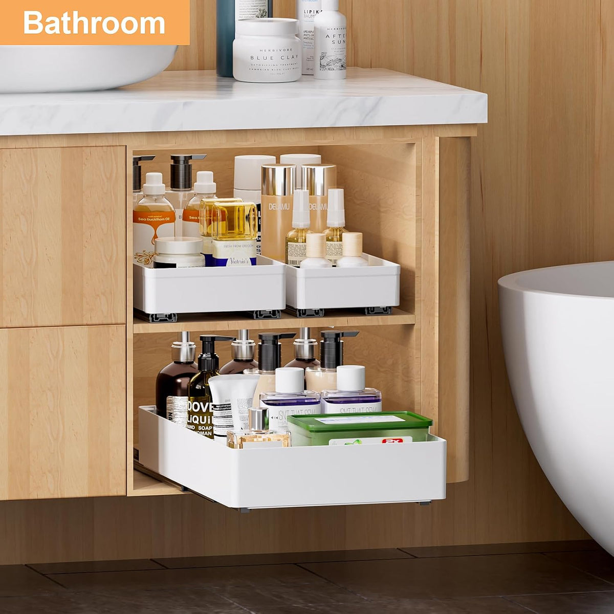 Delamu 3 Pack Pull Out Cabinet Organizer, 15.7" Deep