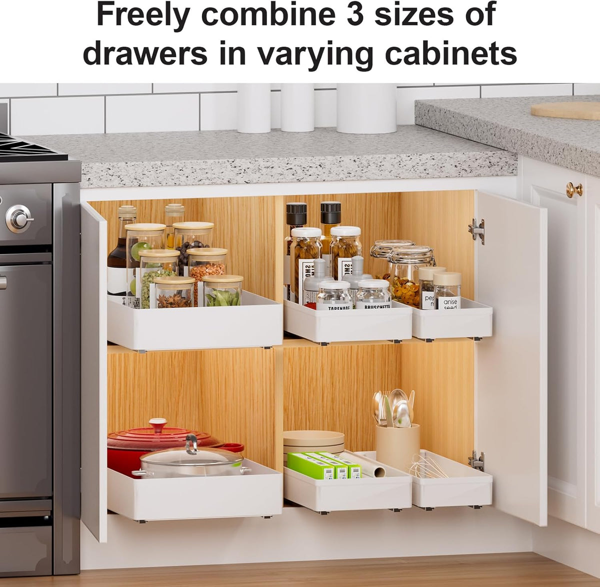 Delamu 3 Pack Pull Out Cabinet Organizer, 15.7" Deep