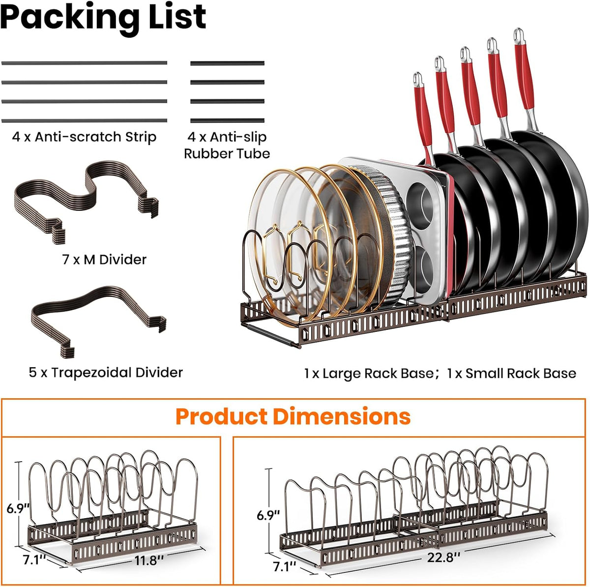 MUDEELA Expandable Pot Lid Organizer, 12 Divider, Bronze