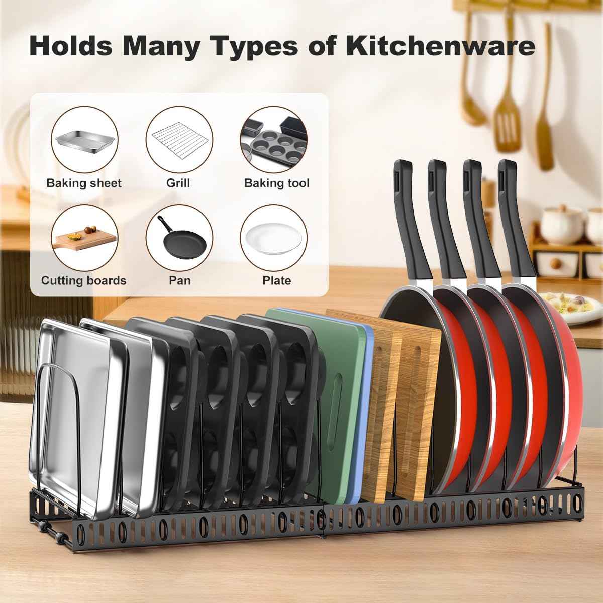 Housolution Expandable Baking Tray Organizer, 14 Dividers, Black