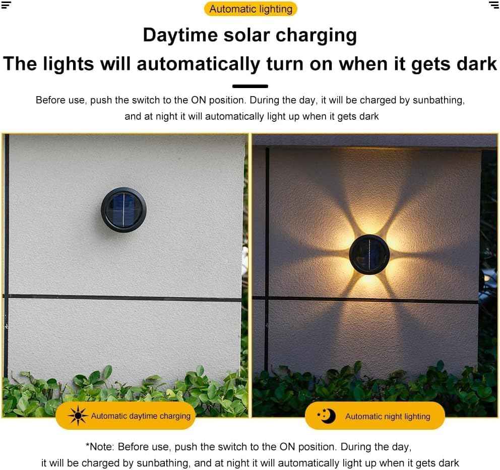 Solar Lights, Ambiance Lights,wall Light, Decorative Light Downlights Dusk to Dawn Solar Wall Light Outdoor IP65 Waterproof for Backyard Walls, Hotels, Staircases,Park Floors 1pcs (Warm)