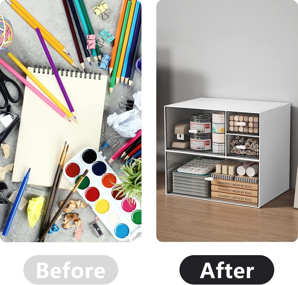 Desk Organizer Stackable Storage Drawers with 3 Compartments Stackable Drawers Great for Desk Storage, Makeup Storage Bathroom Organization Accessories Etc (White) - Field & Nook