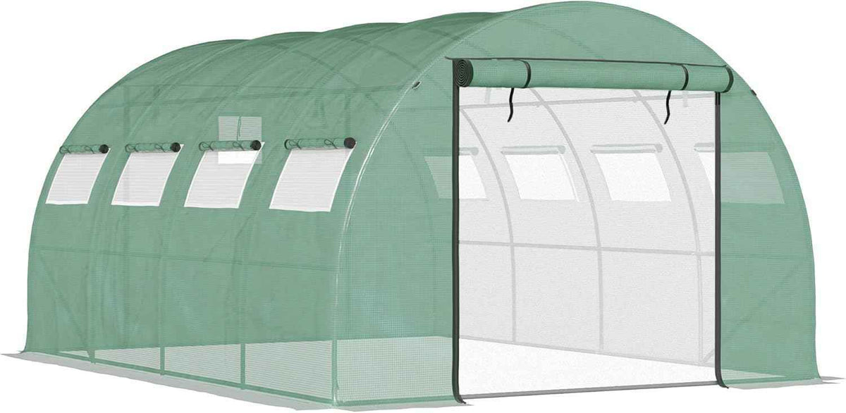 Ultimate Complete Greenhouse Kit, 13x10 Foot Walk-in Tunnel with Galvanized Steel Hoops, Includes 2 Zippered Mesh Doors & 10 Windows, Easy Assembly Green House