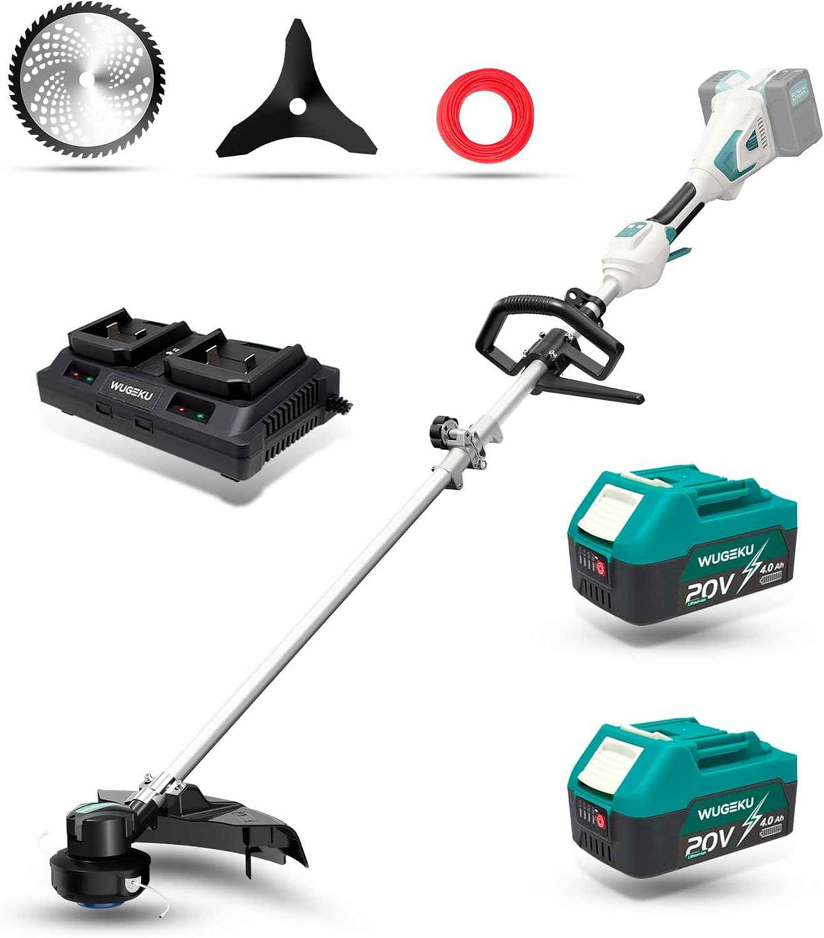 40V 14" Brushless Cordless String Trimmer, .095" Dual Line Bump Feed, 2X 4.0Ah Batteries, Fits Makita 18V LXT Tools, Dual Charger, Battery Weed Wacker for Thick Brush, Dense Weeds & Large Yards