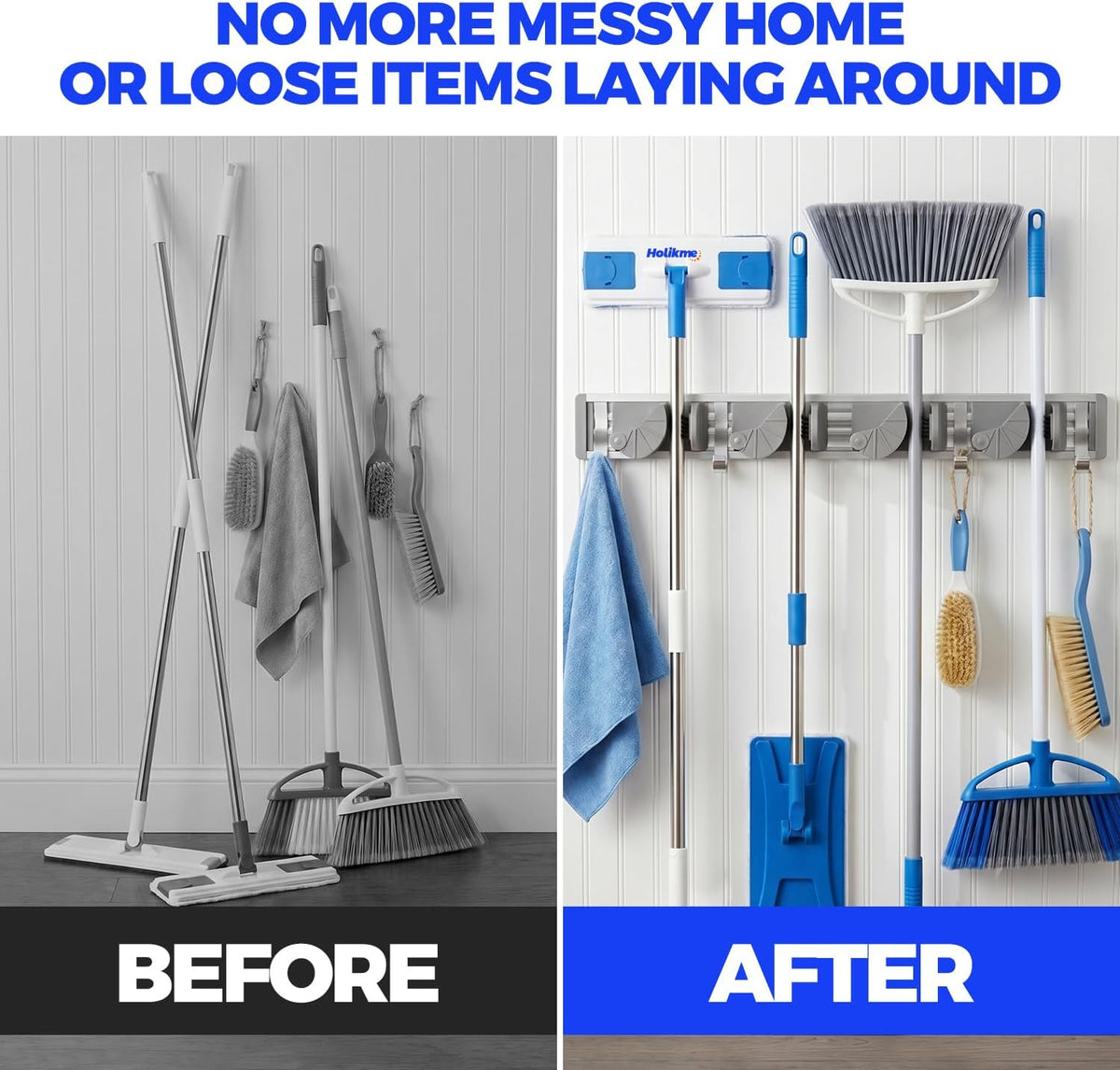 Mop Broom Holder Wall Mount Metal Pantry Organization and Storage Garden Kitchen - Field & Nook