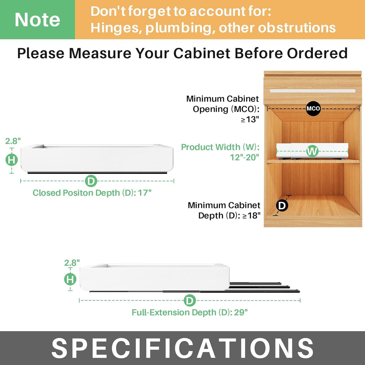 Pull out Cabinet Organizer, Expandable(12"-20") Heavy Duty Slide out Drawers Fixed with Adhesive Nano Film for Pots, Roll out Shelf Storage for Kitchen Base Cabinet, Pantry, Bathroom Cupboard - Field & Nook