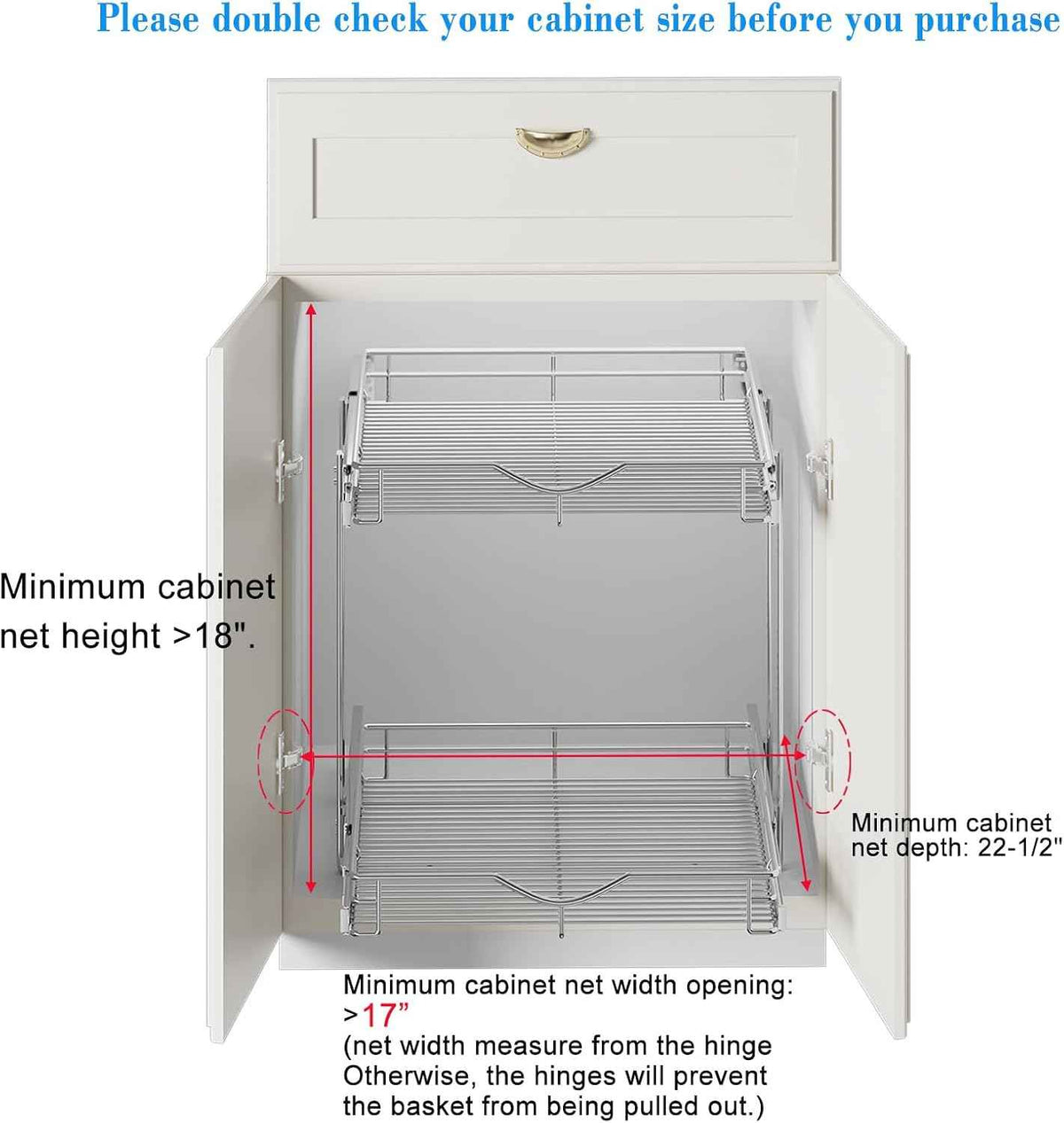 DINDON 2-Tier Pull-Out Cabinet Organizer, 17" W x 21" D