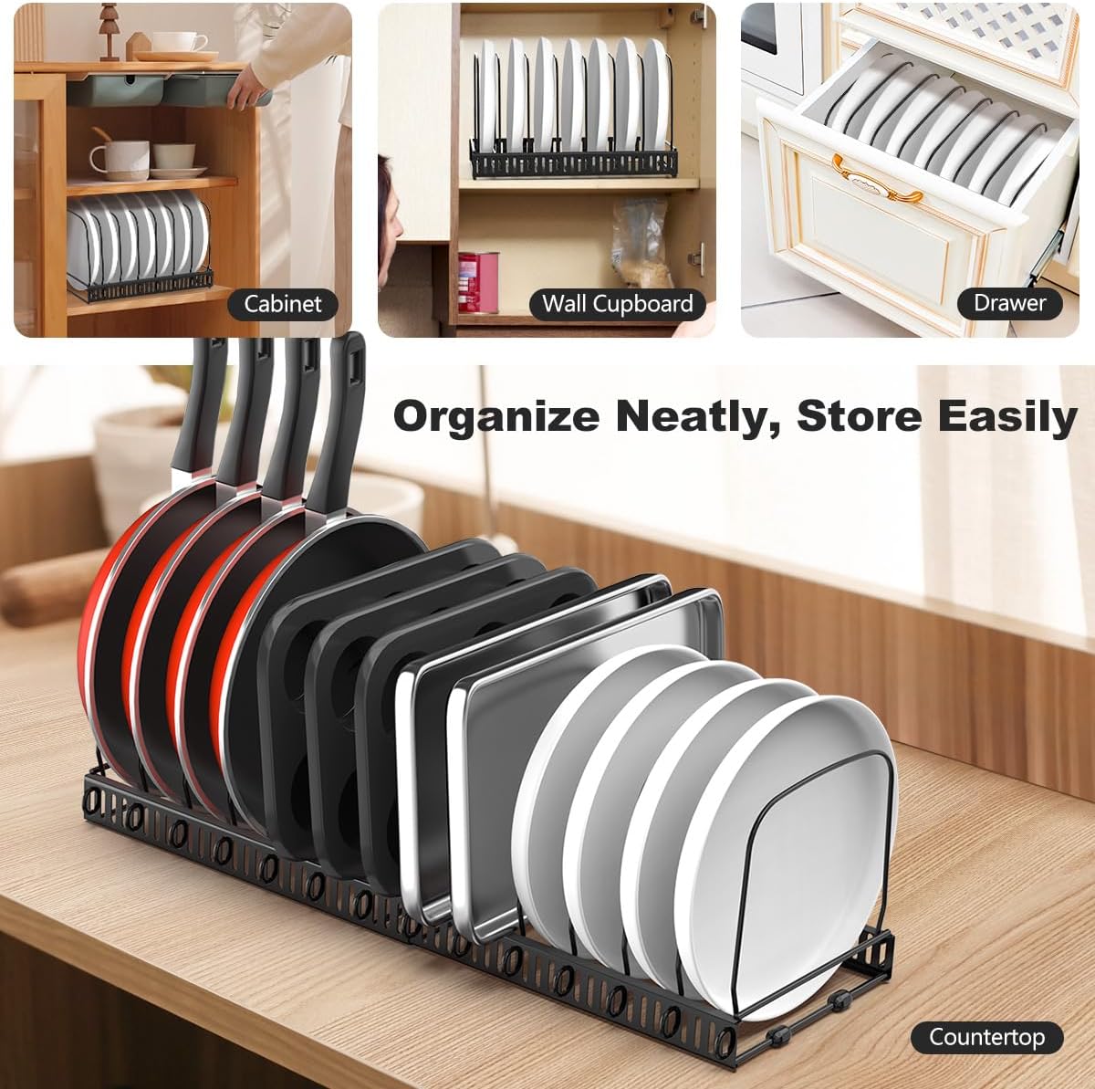 Housolution Expandable Baking Tray Organizer, 14 Dividers, Black