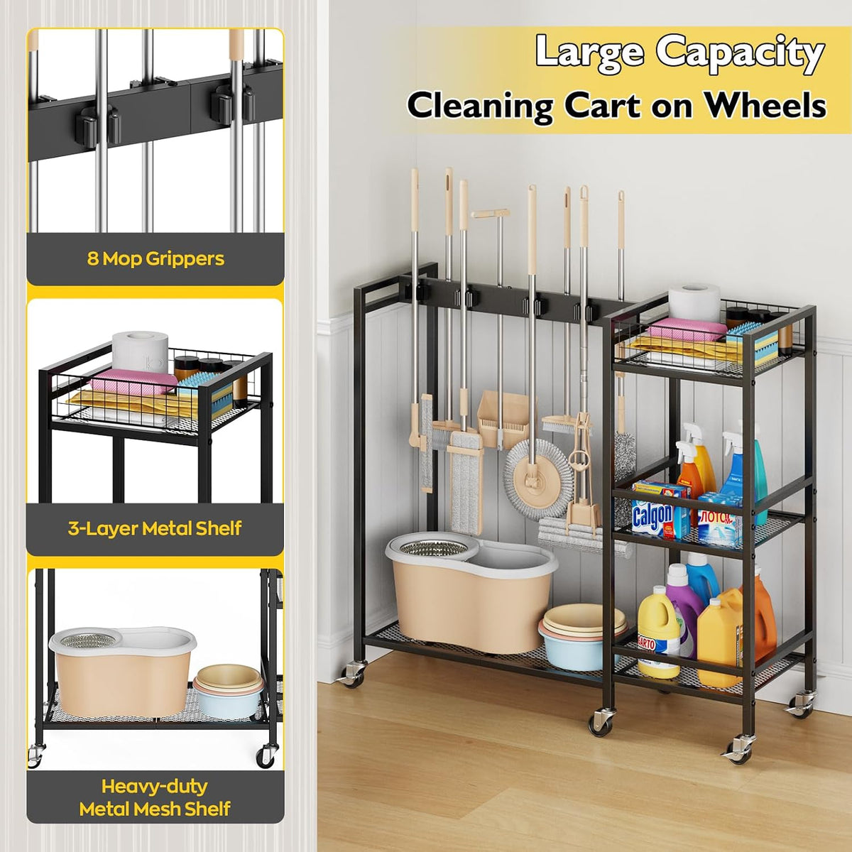 Mobile Cleaning Supply & Mop Storage Cart - Field & Nook