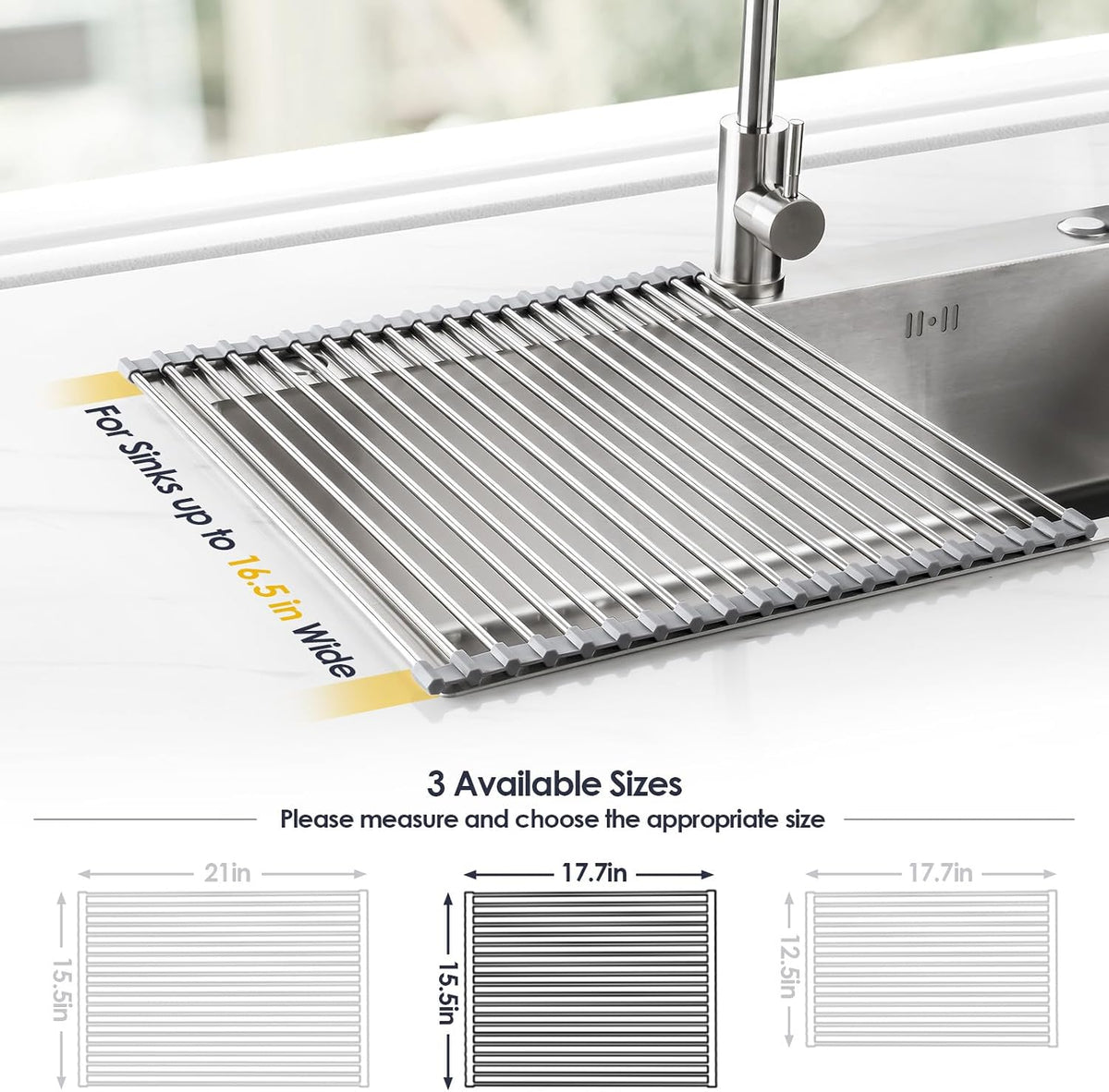 Roll-Up Over-Sink Dish Drying Rack – 17.7 × 15.5 in