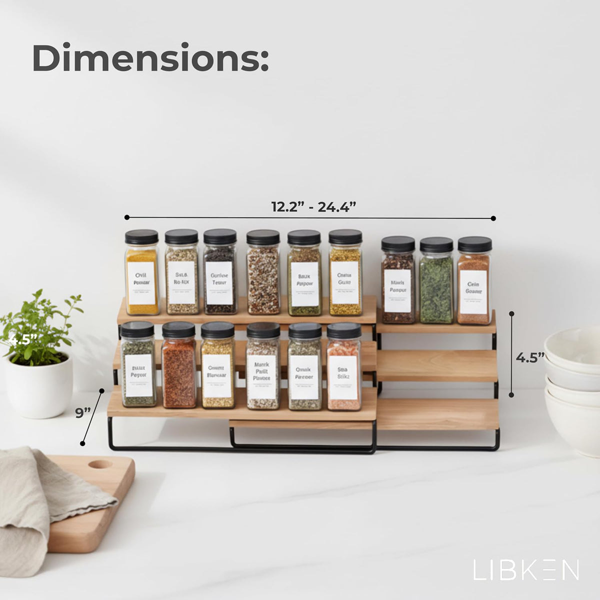 Tiered Spice Rack Organizer – Wood & Metal Countertop & Cabinet Spice Stand, Strong & Sturdy 3-Tier Shelf for Kitchen, Pantry, Seasoning Bottles – Minimal Scandinavian Design - Wood Brown - Field & Nook