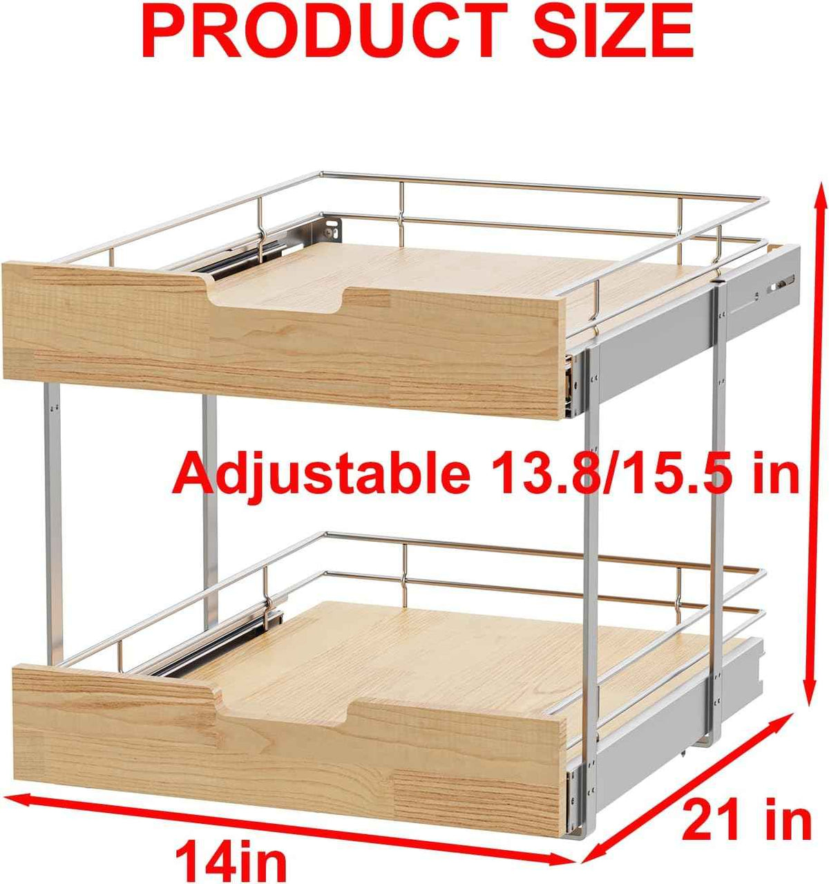 Sikarou Pull Out Cabinet Organizer,Heavy-Duty Slide Out Shelf, Wood