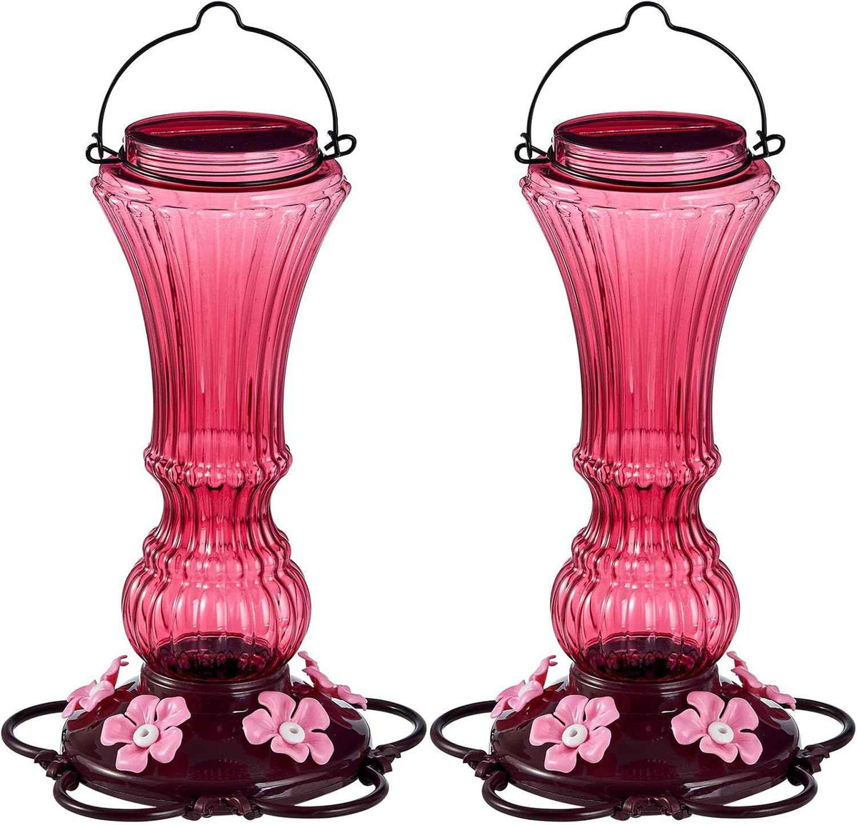 Hummingbird Feeder for Outdoors Plastic Humming Bird Nectar Feeders with 5 Flower Feeding Ports Hanging for Garden Decor, 20 oz (2 Pack