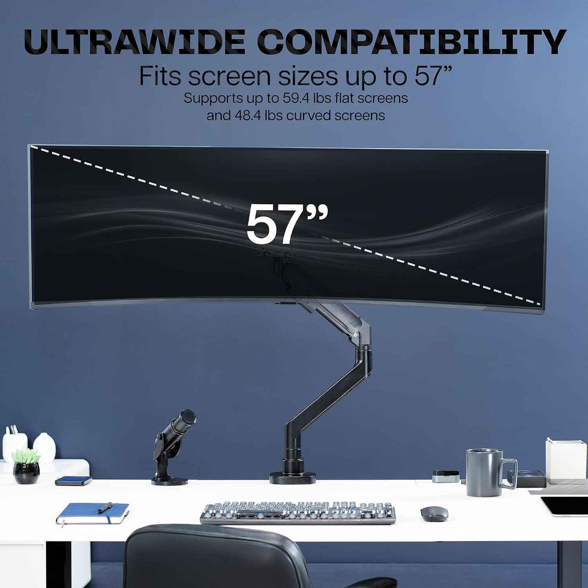 VIVO Heavy Duty Ultrawide Monitor Arm for 57 inch Screens up to 59.4 lbs, Desk Mount TV and Monitor Stand Designed for Samsung Odyssey Ark, Neo G9, ViewFinity S9, and More, Black, STAND-GT57