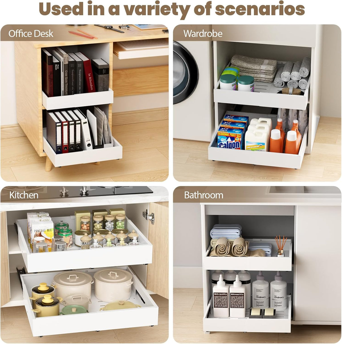 Dayacoco 2Pcs Expandable Pull Out Cabinet Organizers, 11.4"-19.4"W