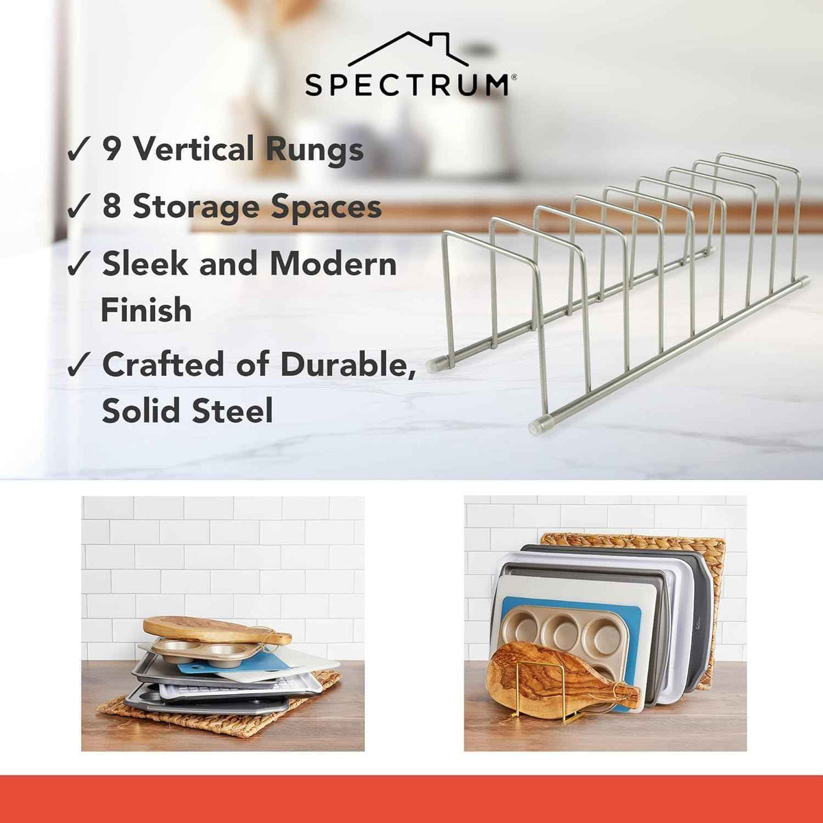 Spectrum Euro Metal Dish Rack & Cutting Board Holder, Satin Nickel