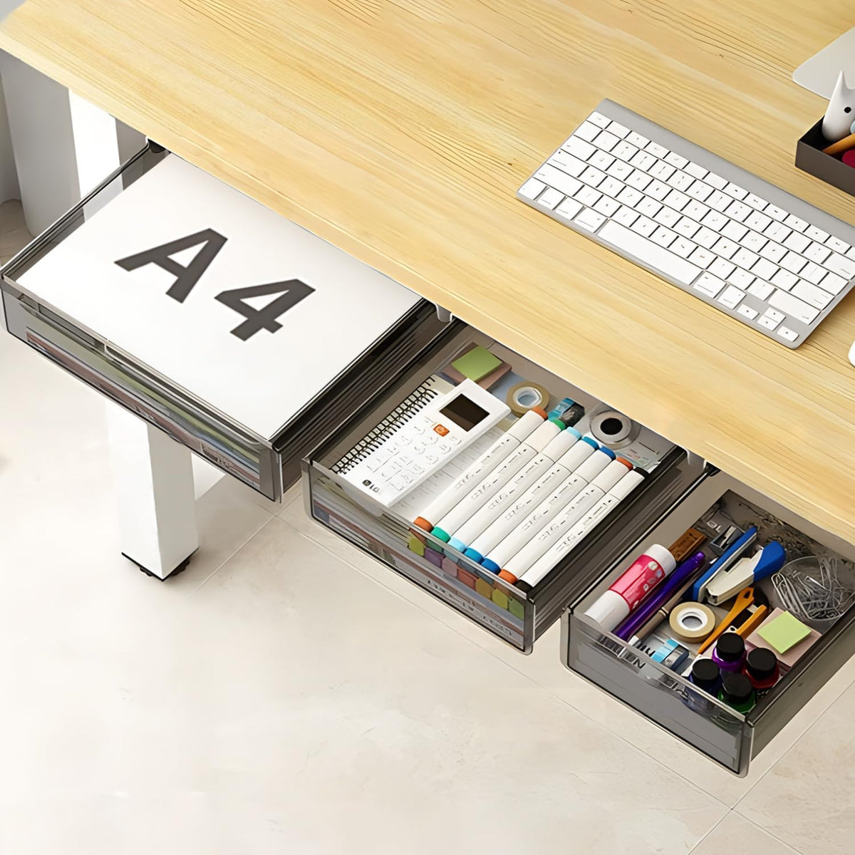 SVNNELP Under Desk Table Drawer Storage Organizer,3 Pack Large & Medium & Small Slide Out Desk Drawers - Hidden Desktop Organizer,Attachable Pencil Storage Tray Under Table(SML) - Field & Nook