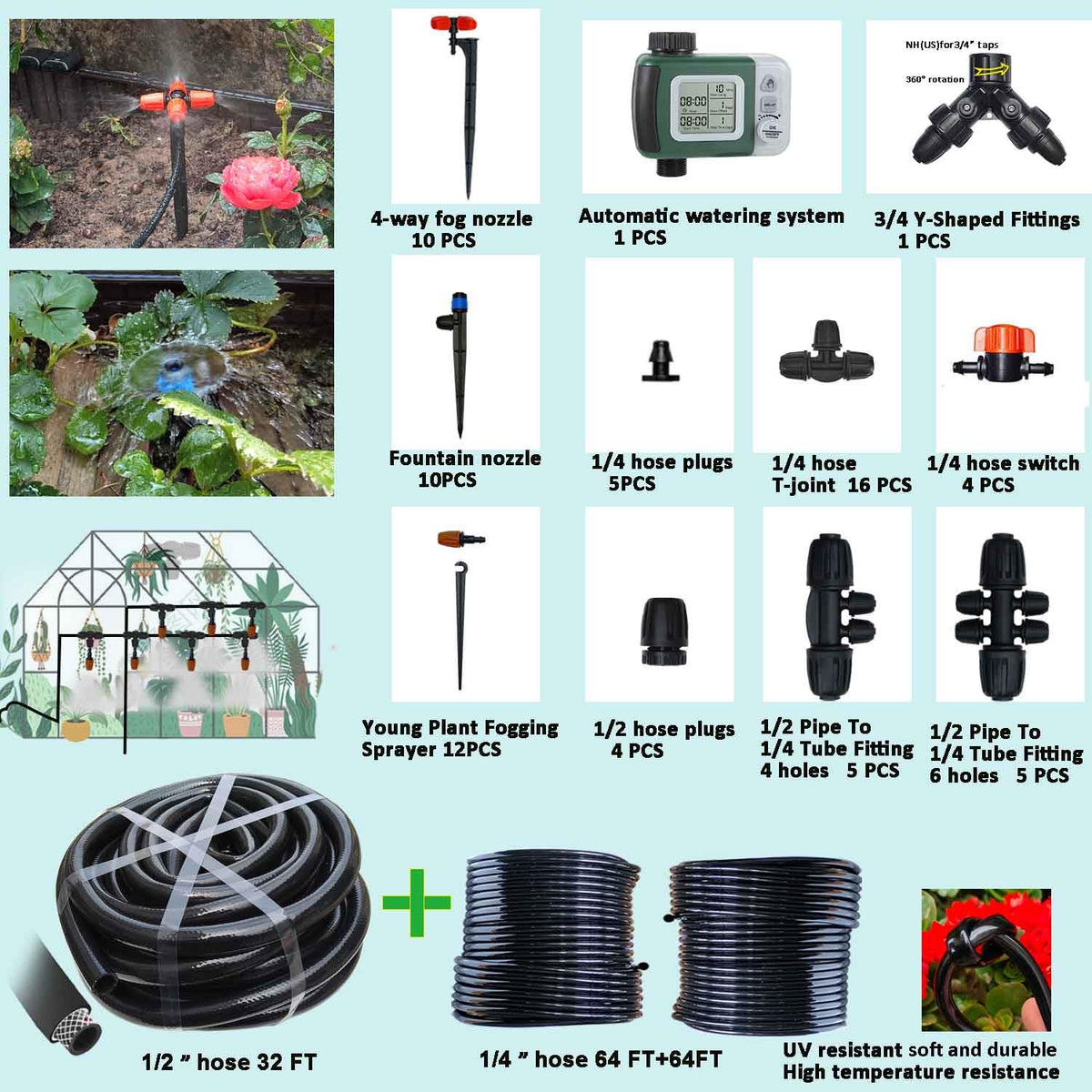 Automatic Drip Irrigation System with Timer – 160 ft
