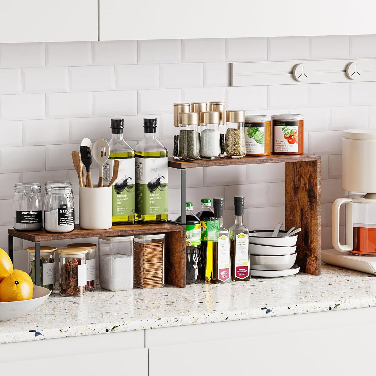 Kitchen Countertop Organizer – Coffee Station Wood Rustic Brown - Field & Nook
