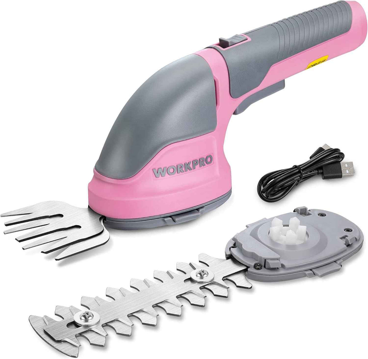 WORKPRO Cordless Grass Shear & Shrubbery Trimmer - 2 in 1 Handheld Hedge Trimmer Electric Grass Trimmer Hedge Shears/Grass Cutter Rechargeable Lithium-Ion Battery and Type-C Cable Included Pink Ribbon