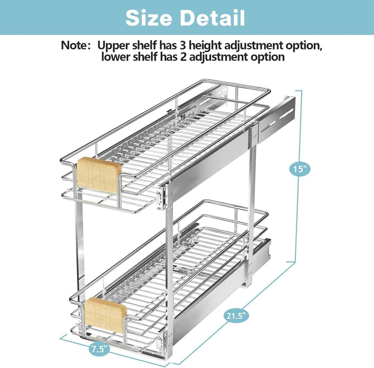 LOVMOR 2-Tier Pull-Out Cabinet Organizer, 7½" W x 21½" D
