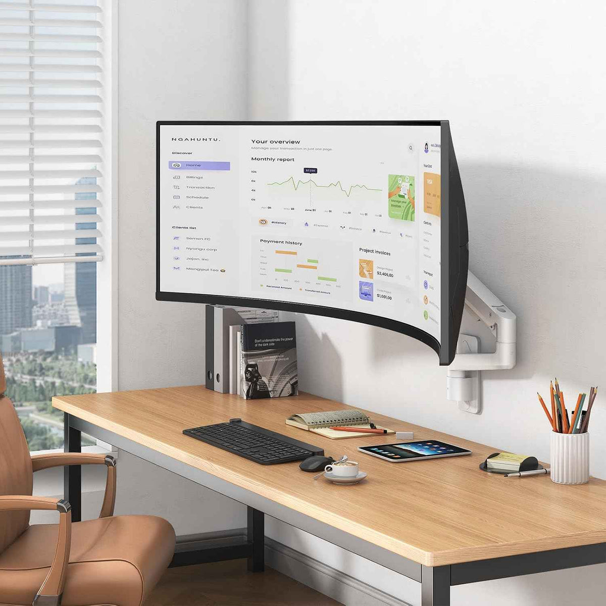 PUTORSEN Ultrawide Monitor Wall Mount - Heavy Duty Monitor Arm for Screen up to 57 inches and 44 lbs with Gas Spring, Full Motion Adjustable, Max VESA 200x200