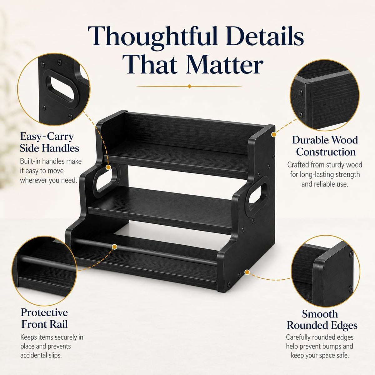 3-Tier Spice Rack Organizer for Cabinet – Wood Spice Shelf Storage – Black - Field & Nook