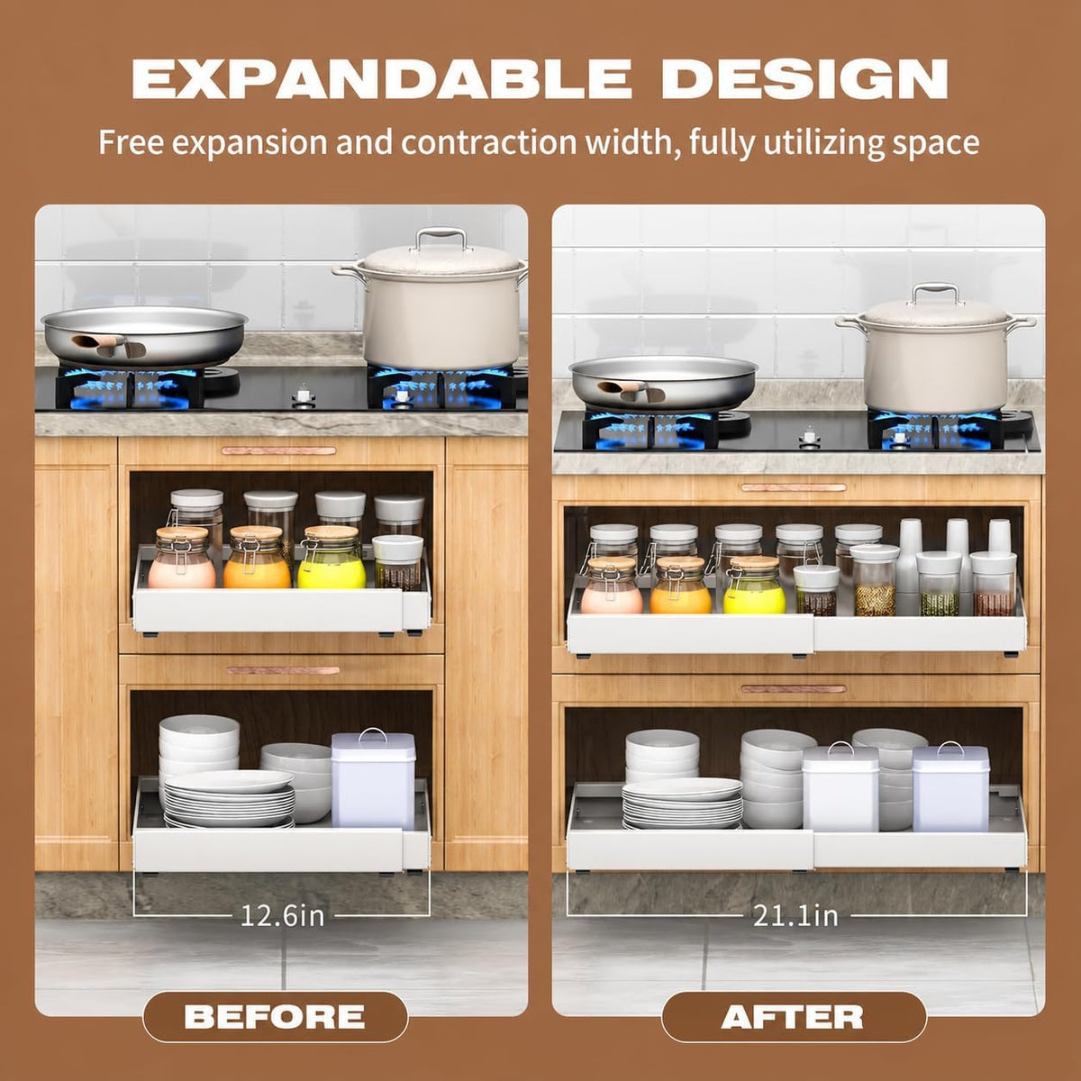 4 Pack Pull Out Cabinet Organizer, 21" Deep